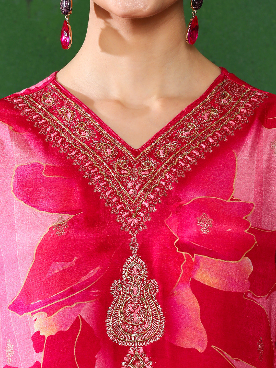 Floral Embroidered A-Line Pure Cotton Kurta & Trousers Sets