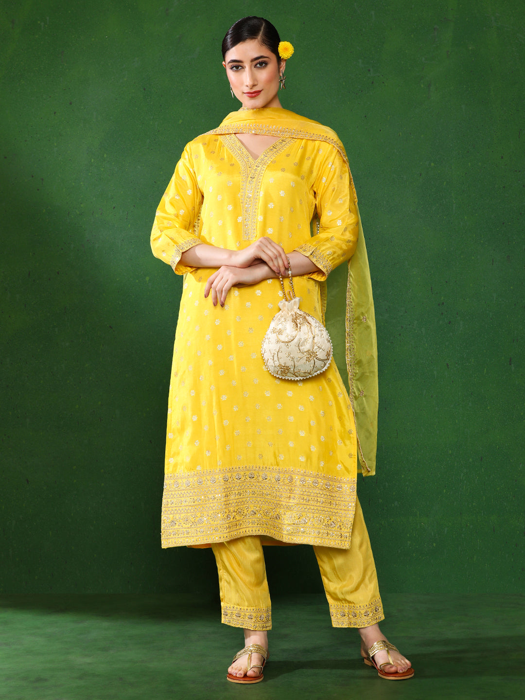 Floral Embroidered A-Line Kurta & Trousers Sets