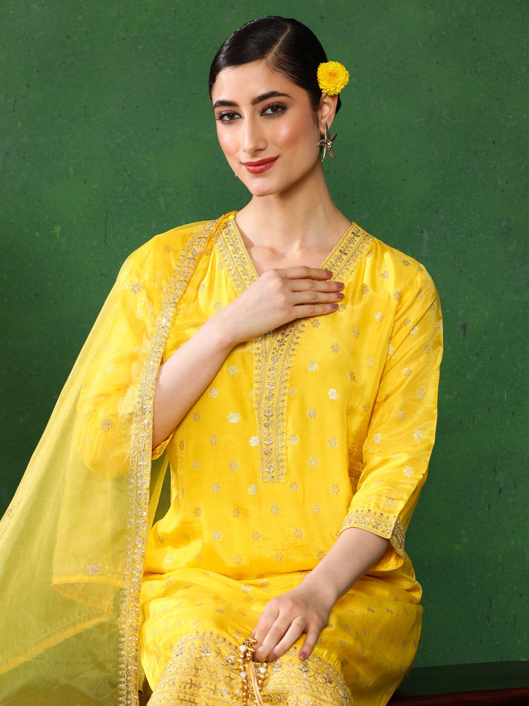 Floral Embroidered A-Line Kurta & Trousers Sets