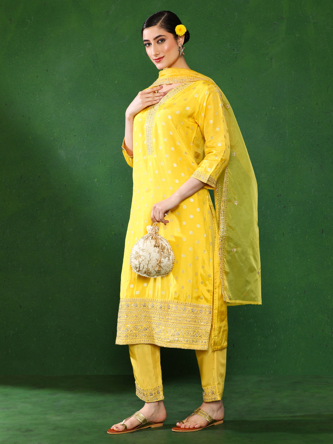 Floral Embroidered A-Line Kurta & Trousers Sets