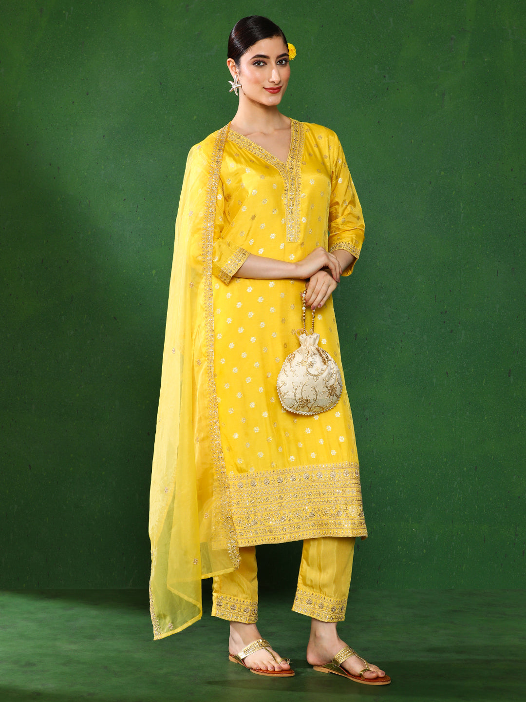 Floral Embroidered A-Line Kurta & Trousers Sets