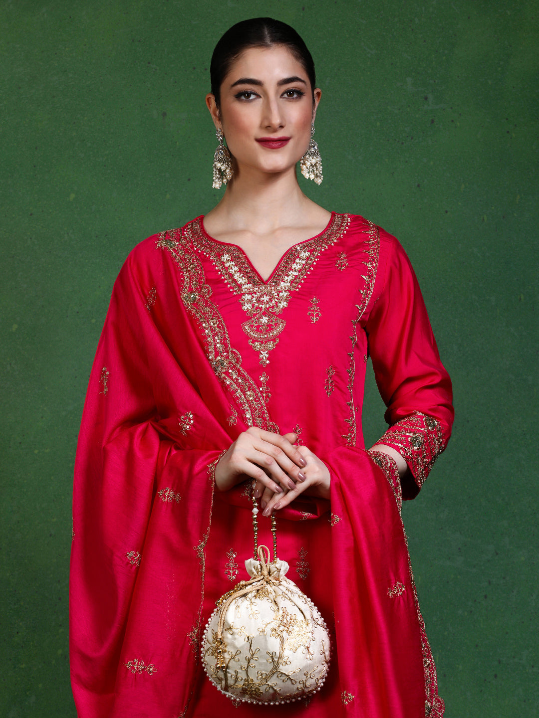 Floral Embroidered Straight Kurta & Trousers Sets