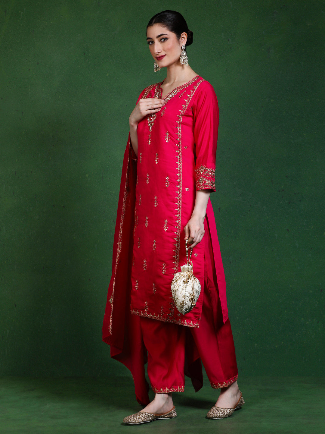 Floral Embroidered Straight Kurta & Trousers Sets