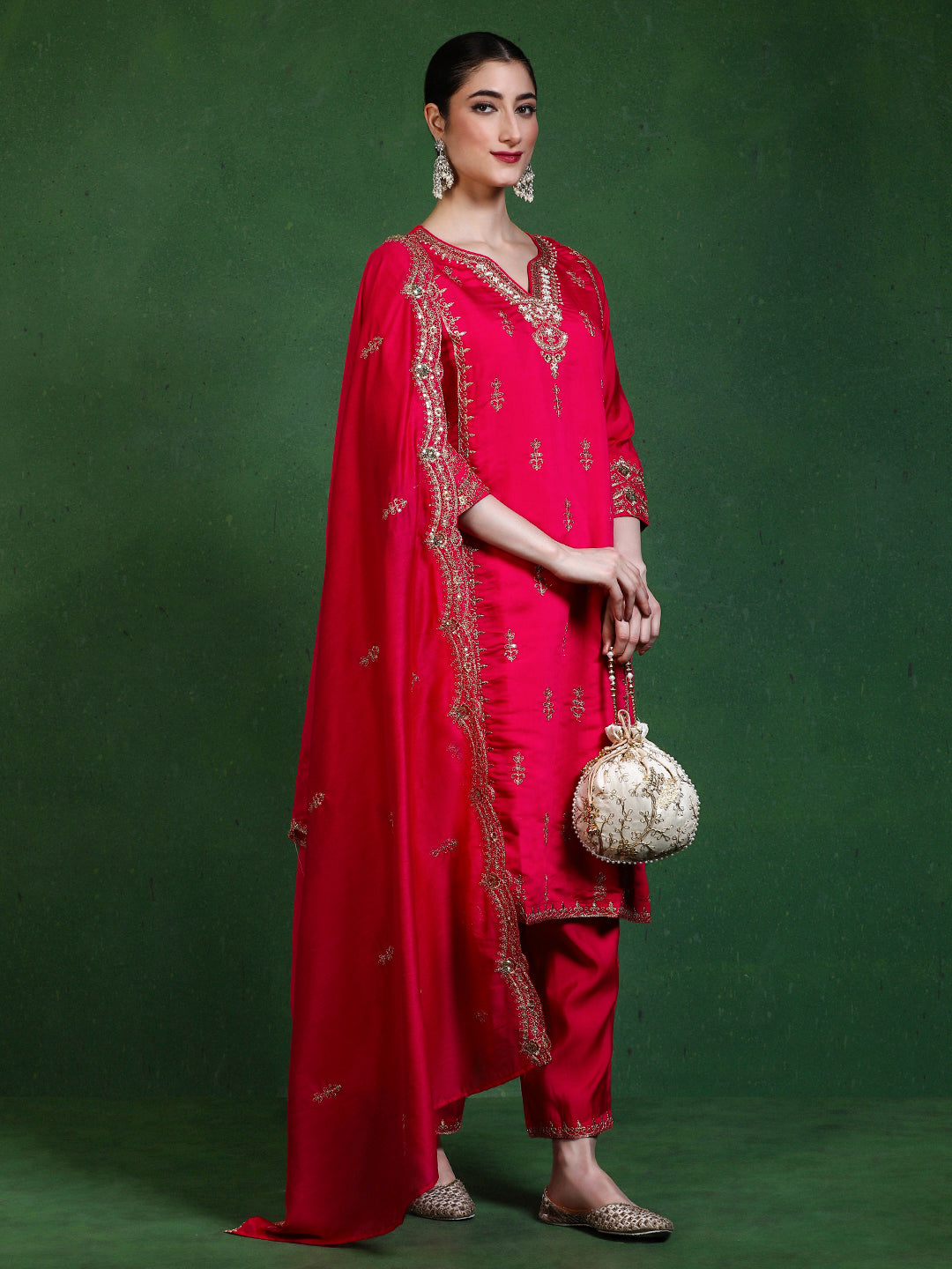 Floral Embroidered Straight Kurta & Trousers Sets