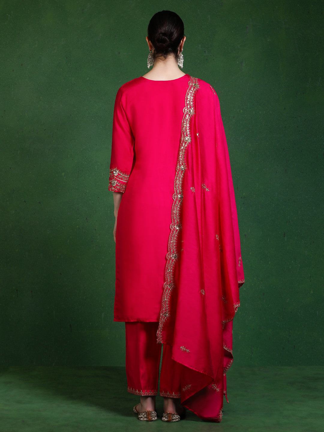 Floral Embroidered Straight Kurta & Trousers Sets