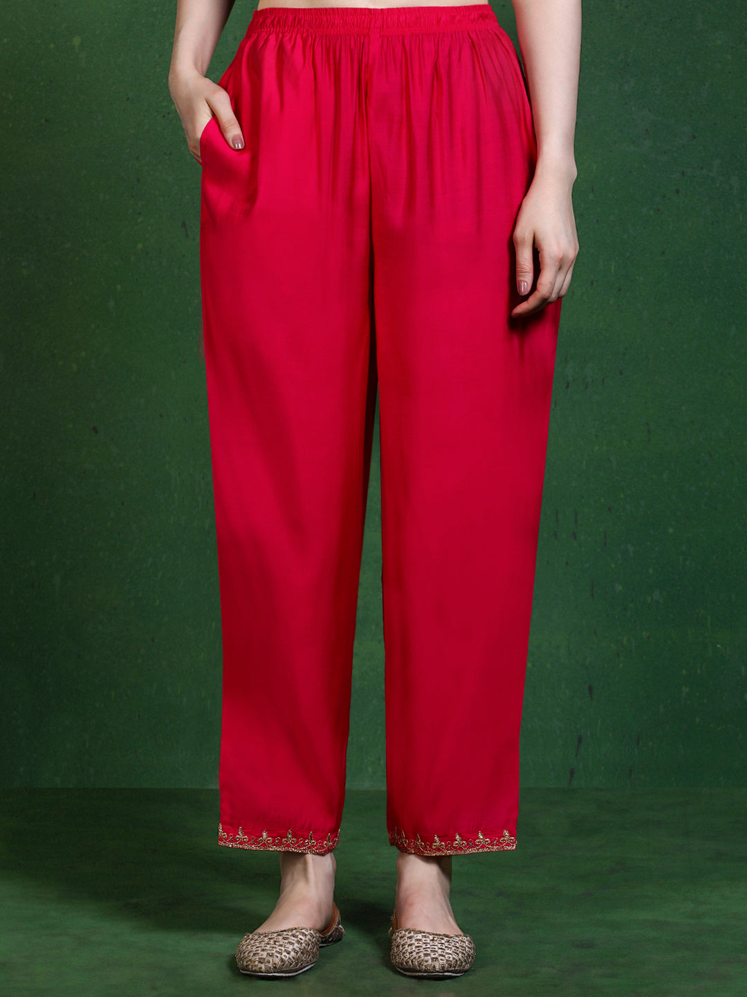 Floral Embroidered Straight Kurta & Trousers Sets