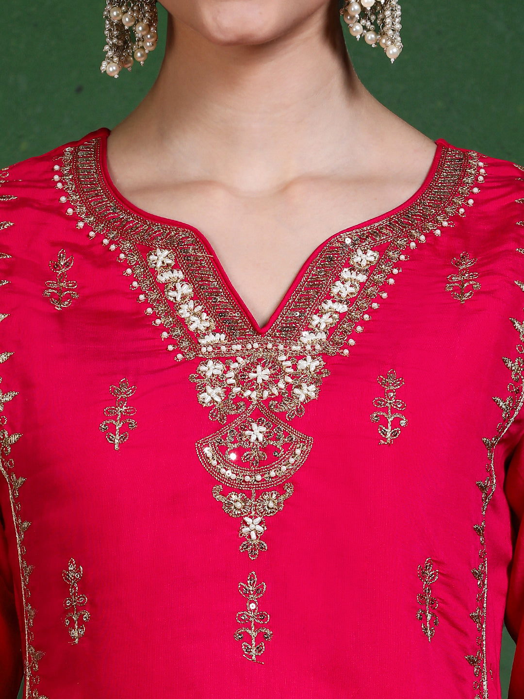 Floral Embroidered Straight Kurta & Trousers Sets