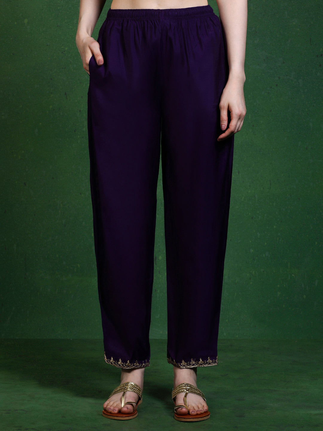 Floral Embroidered Straight Kurta & Trousers Sets