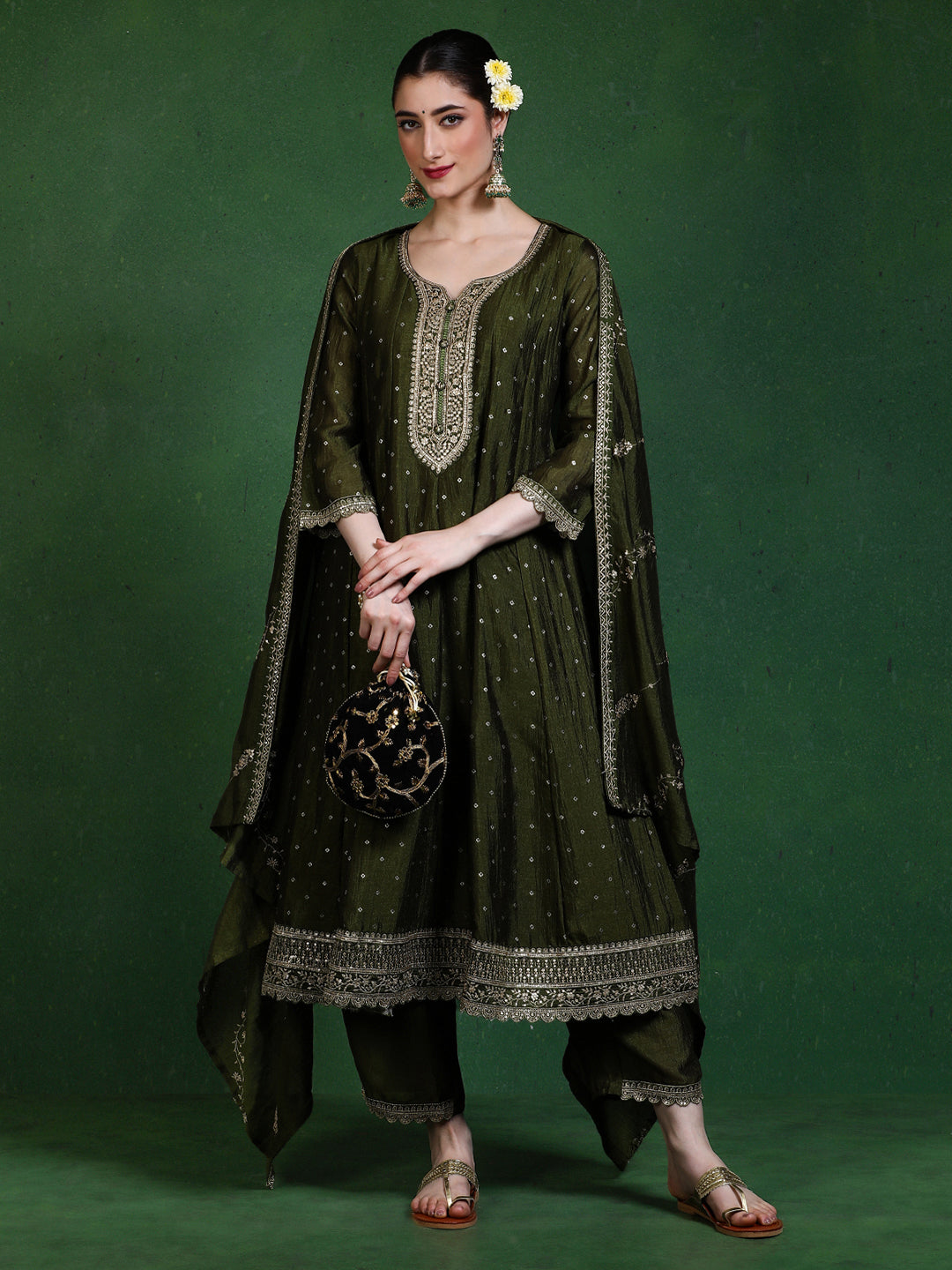 Floral Embroidered A-Line Kurta & Trousers Sets