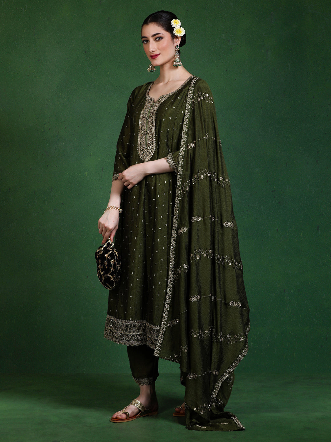 Floral Embroidered A-Line Kurta & Trousers Sets