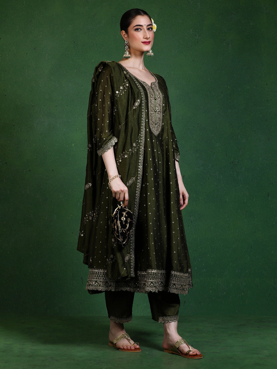 Floral Embroidered A-Line Kurta & Trousers Sets
