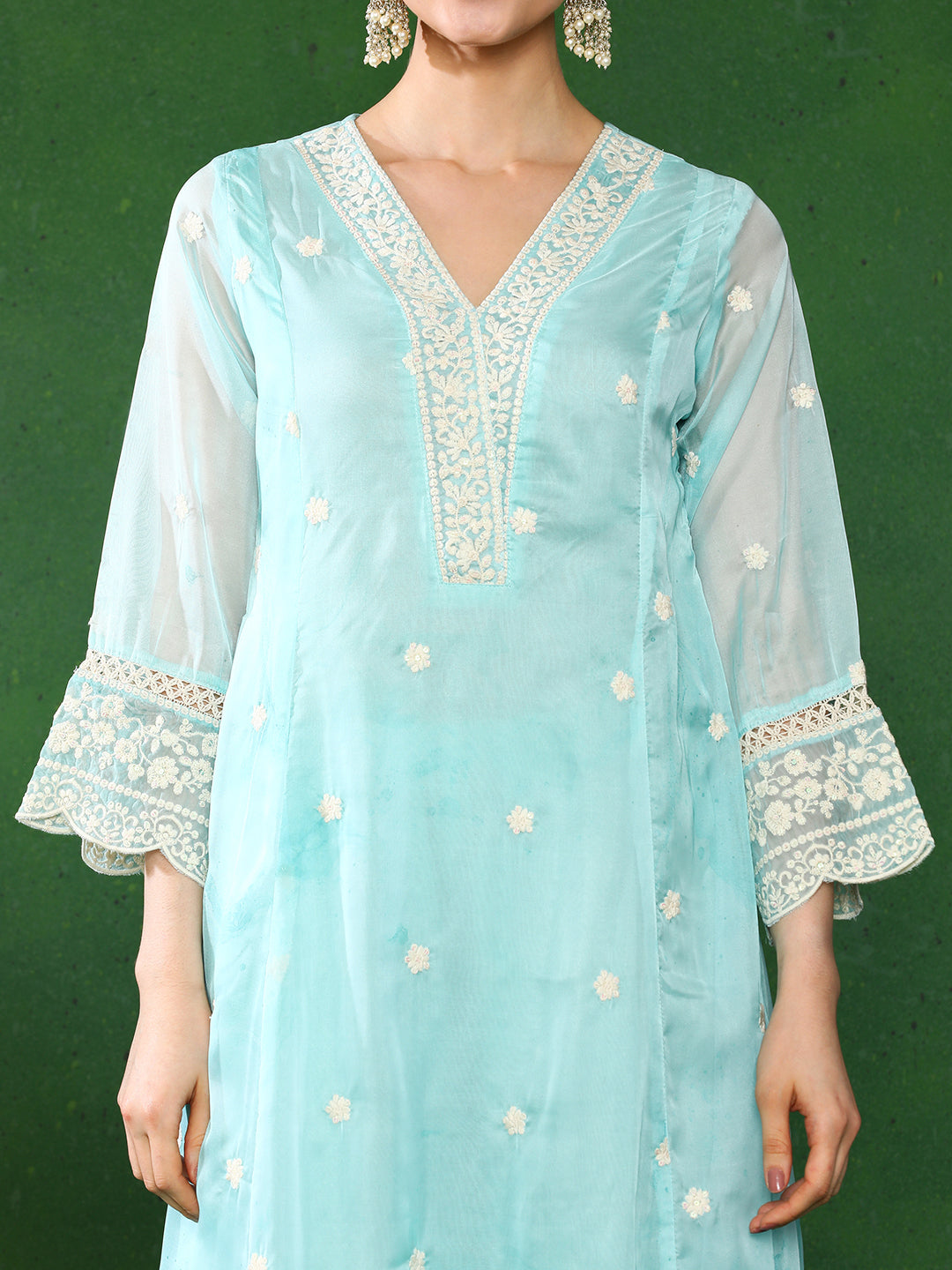 Floral Embroidered A-Line Kurta & Trousers Sets