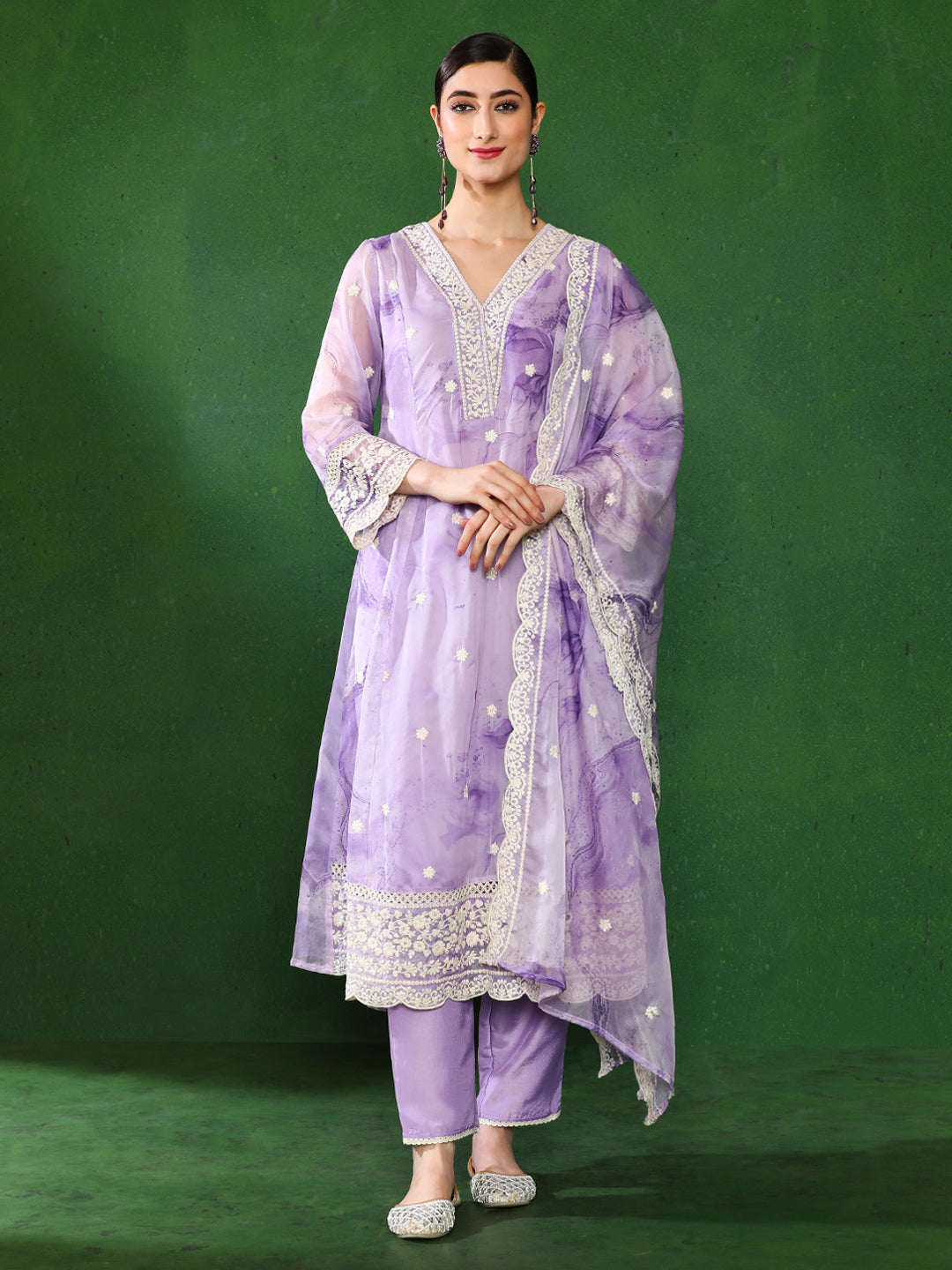 Floral Embroidered A-Line Kurta & Trousers Sets