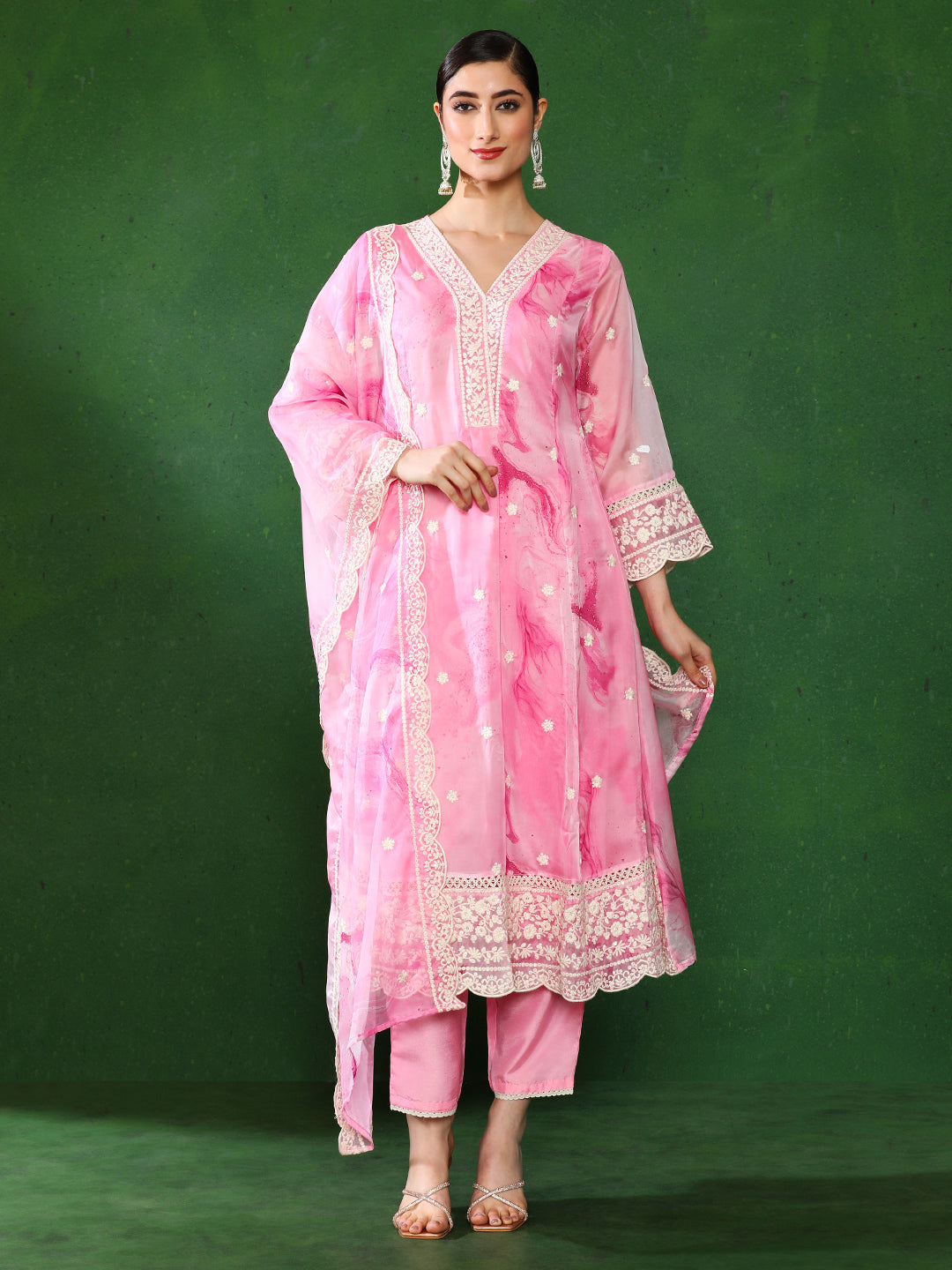 Floral Embroidered A-Line Kurta & Trousers Sets