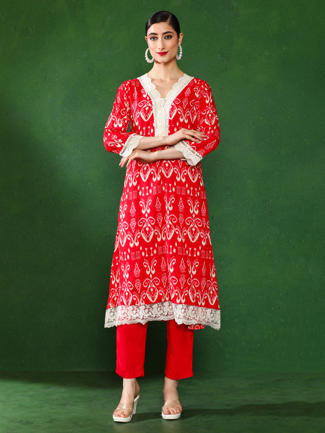 Floral Embroidered Straight Kurta & Trousers Sets