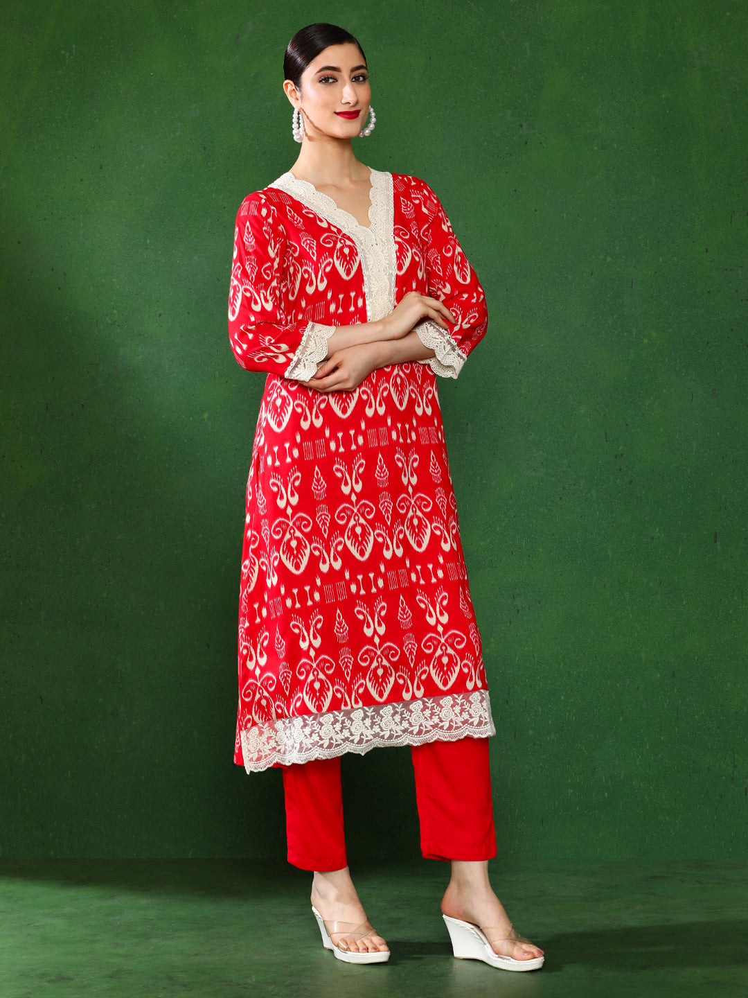 Floral Embroidered Straight Kurta & Trousers Sets