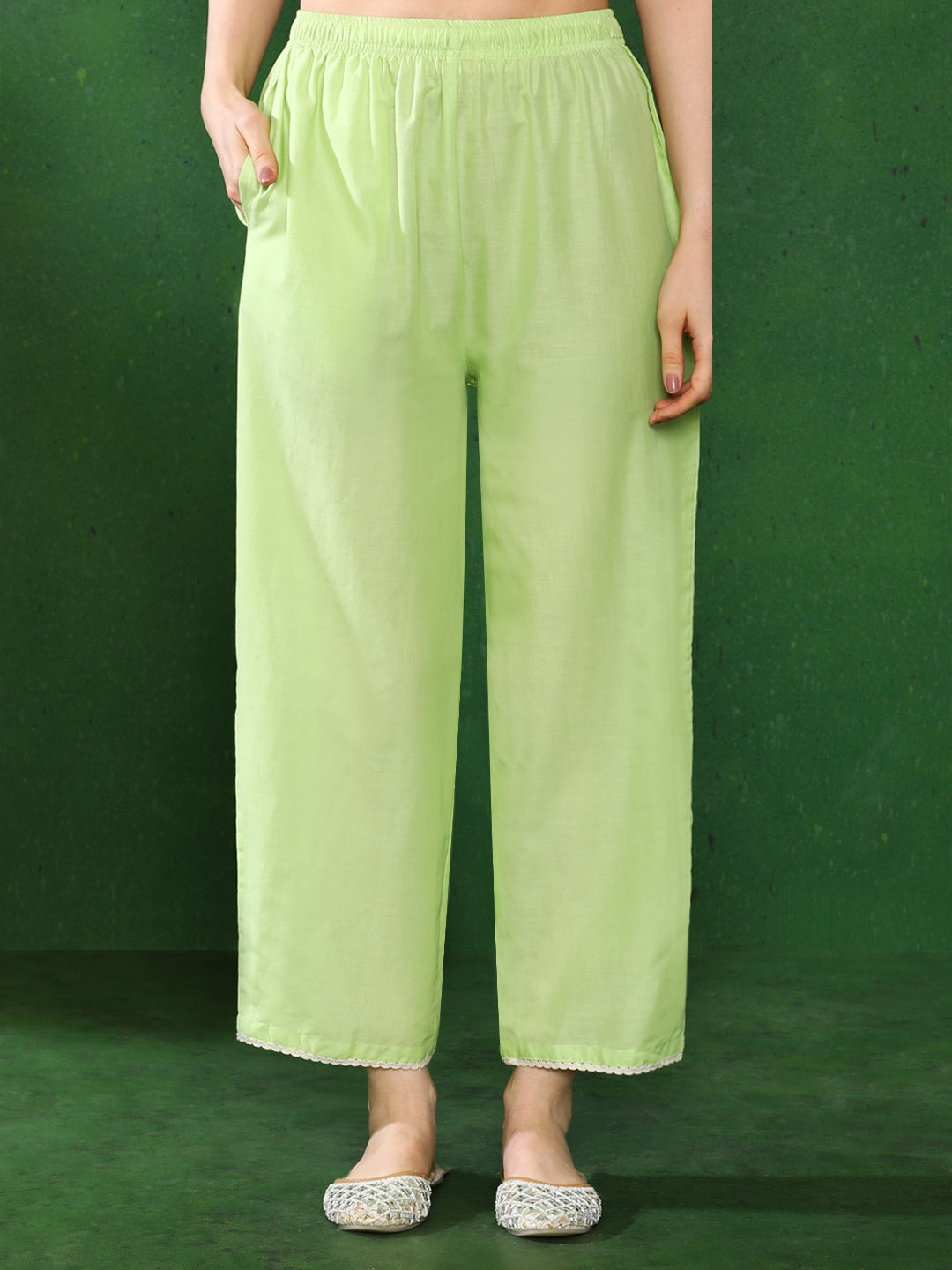 Floral Embroidered A-Line Pure Cotton Kurta & Trousers Sets