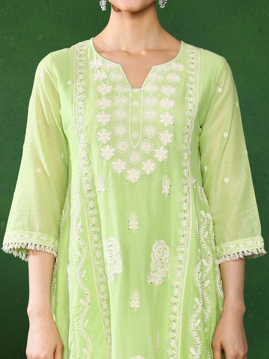Floral Embroidered A-Line Pure Cotton Kurta & Trousers Sets