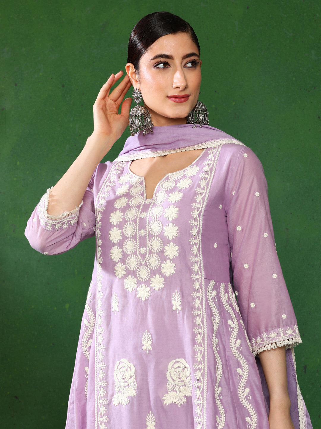 Floral Embroidered A-Line Pure Cotton Kurta & Trousers Sets