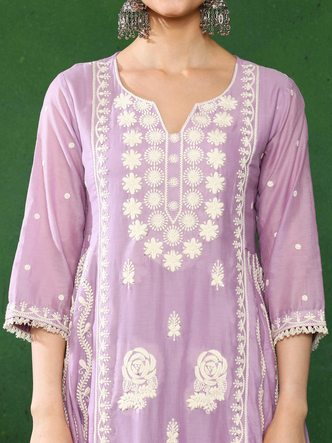 Floral Embroidered A-Line Pure Cotton Kurta & Trousers Sets