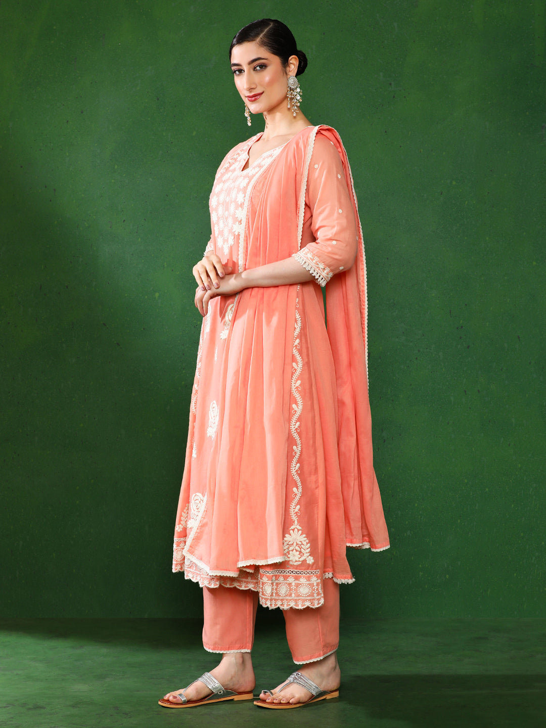 Floral Embroidered A-Line Pure Cotton Kurta & Trousers Sets