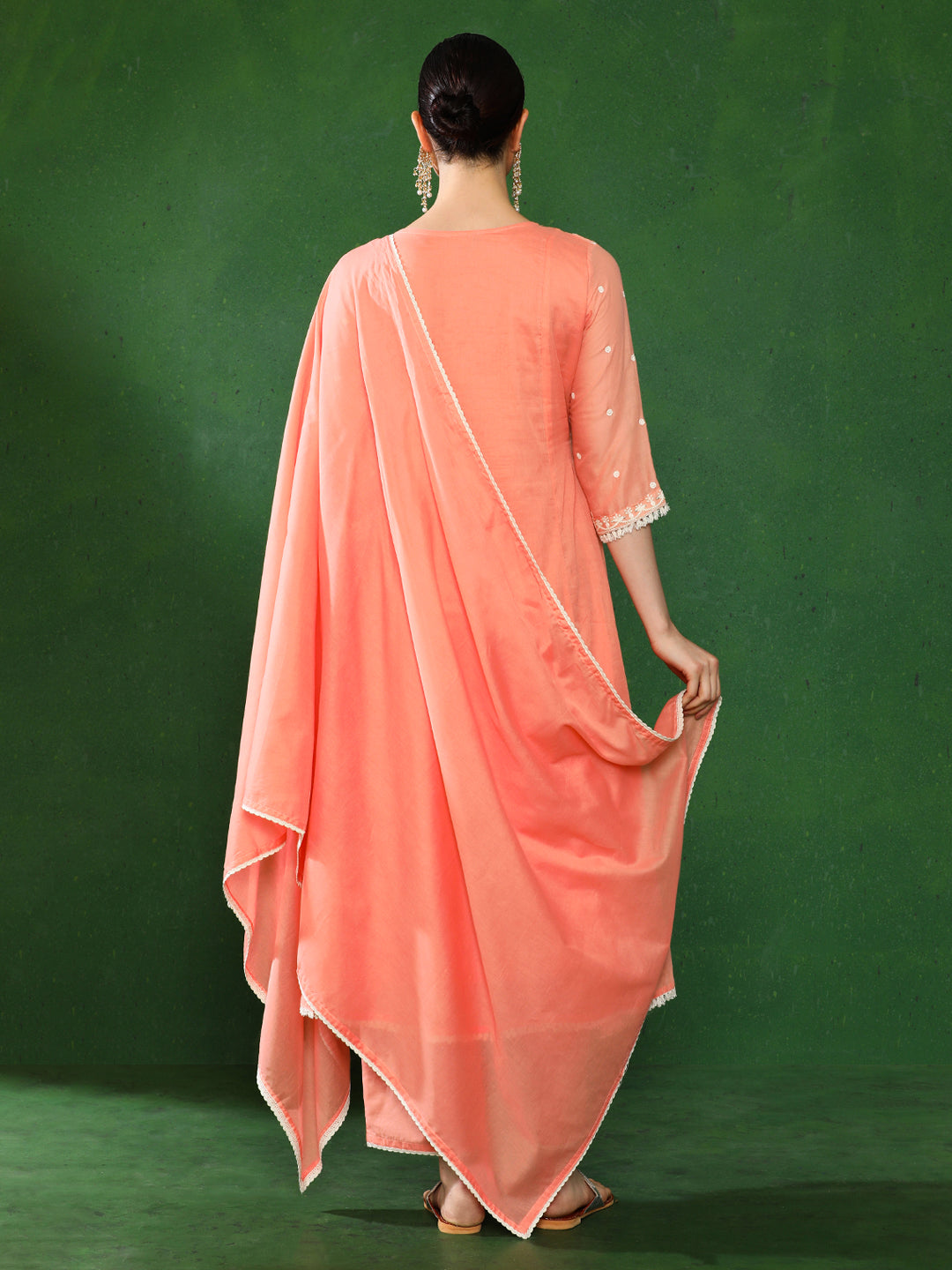 Floral Embroidered A-Line Pure Cotton Kurta & Trousers Sets