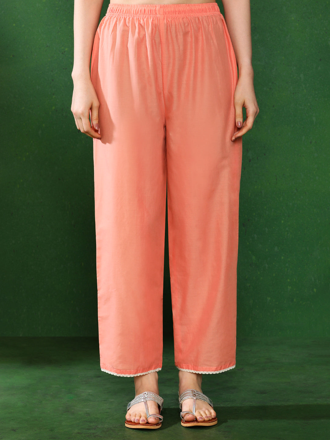 Floral Embroidered A-Line Pure Cotton Kurta & Trousers Sets