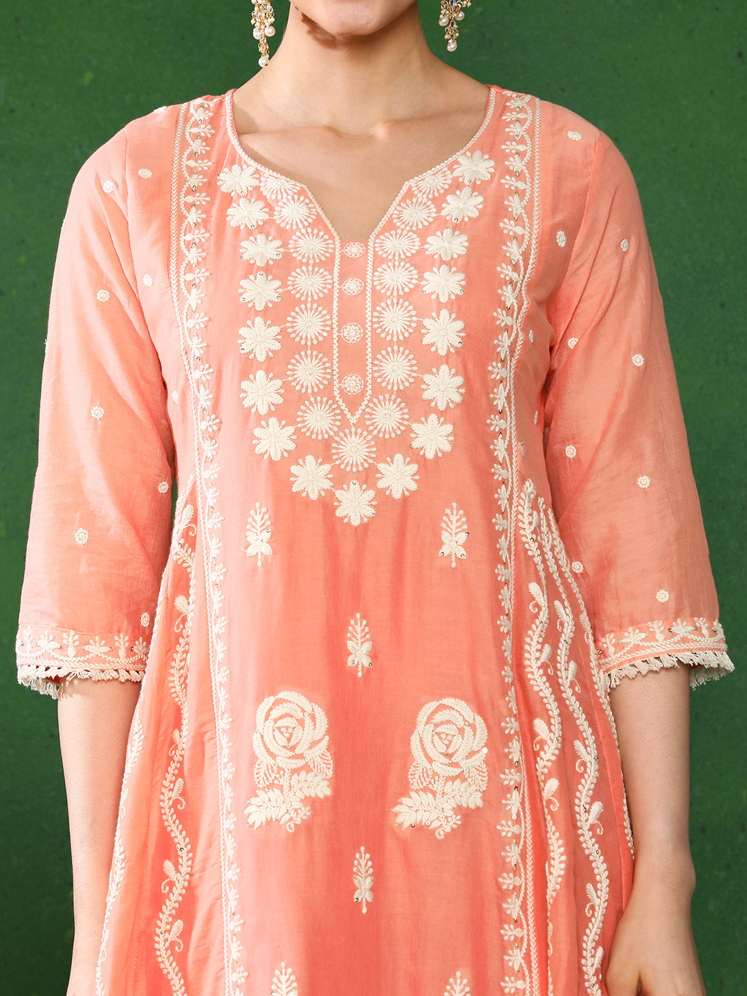 Floral Embroidered A-Line Pure Cotton Kurta & Trousers Sets