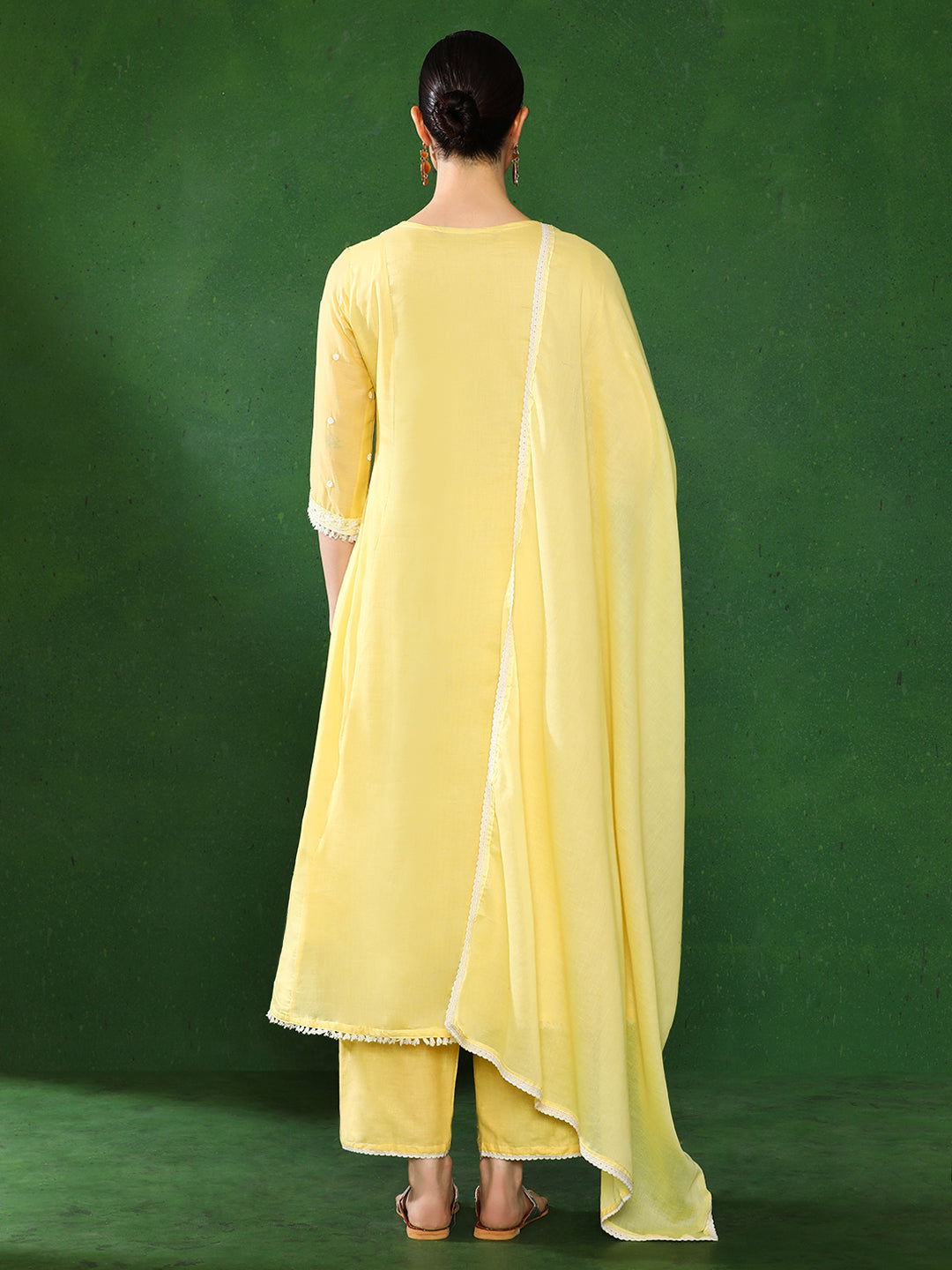 Floral Embroidered A-Line Pure Cotton Kurta & Trousers Sets