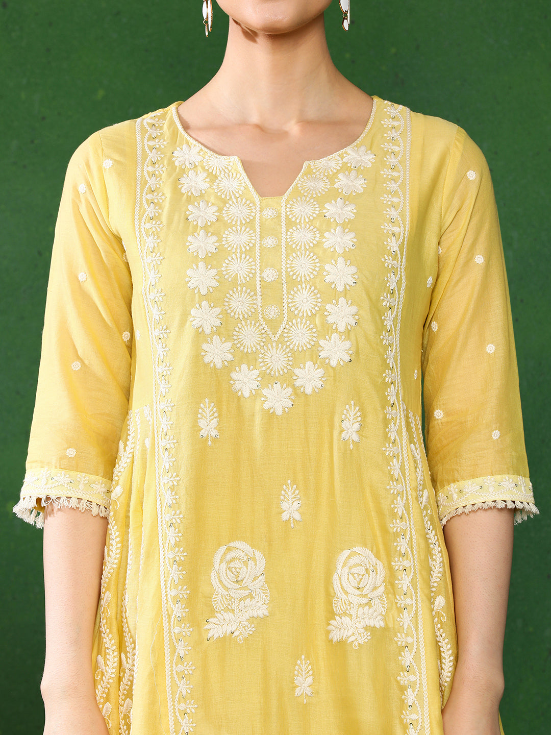 Floral Embroidered A-Line Pure Cotton Kurta & Trousers Sets