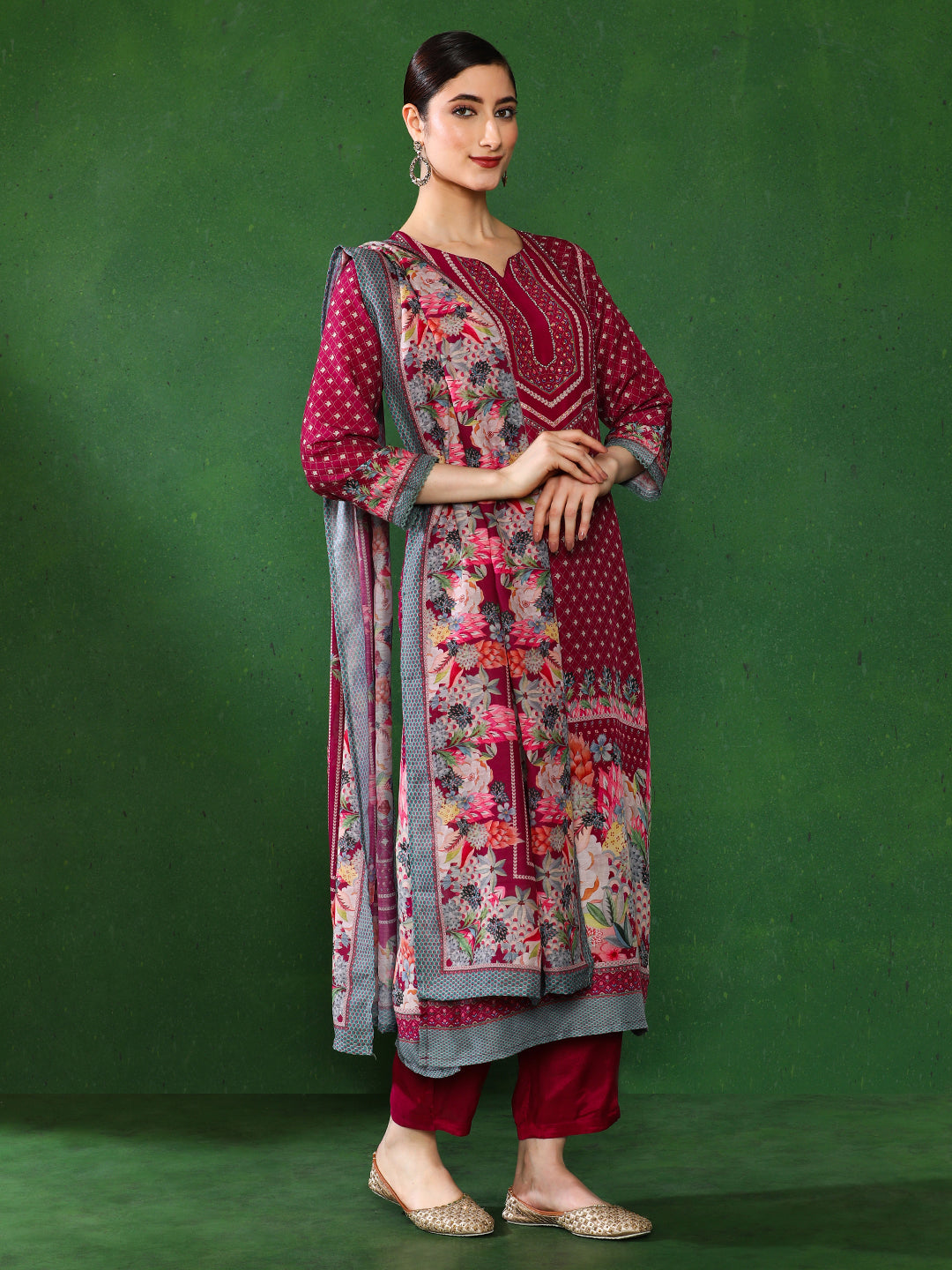 Floral Embroidered A-Line Kurta & Trousers Sets