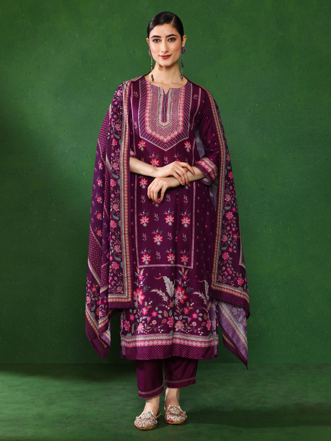 Floral Embroidered A-Line Kurta & Trousers Sets