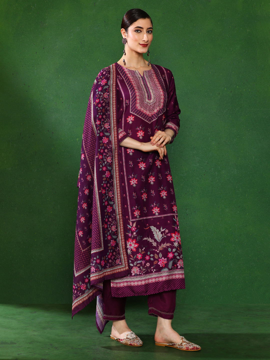 Floral Embroidered A-Line Kurta & Trousers Sets