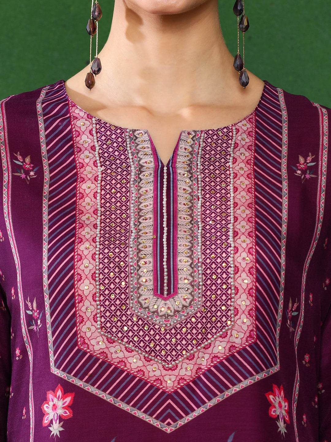 Floral Embroidered A-Line Kurta & Trousers Sets