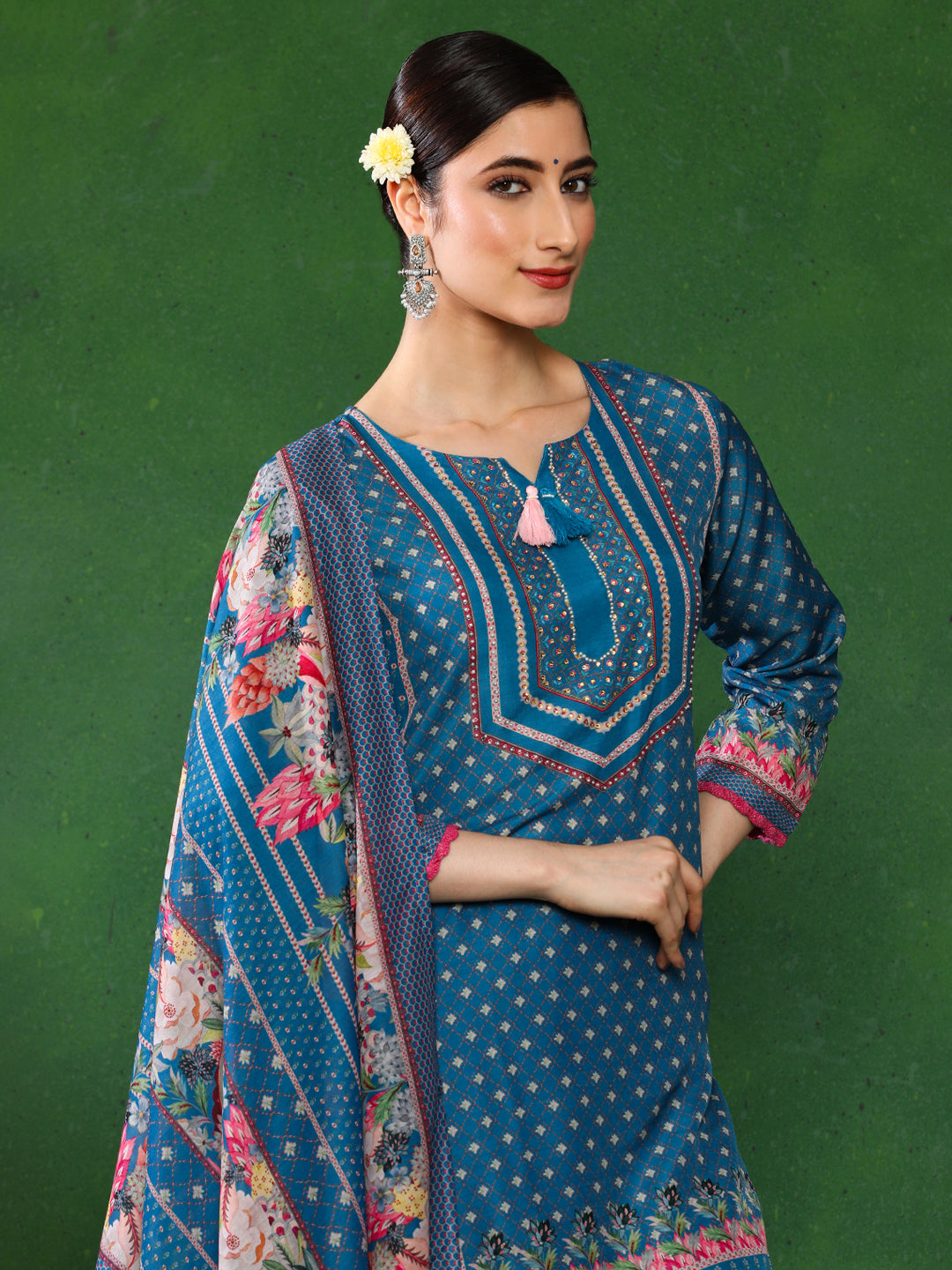 Floral Embroidered A-Line Kurta & Trousers Sets