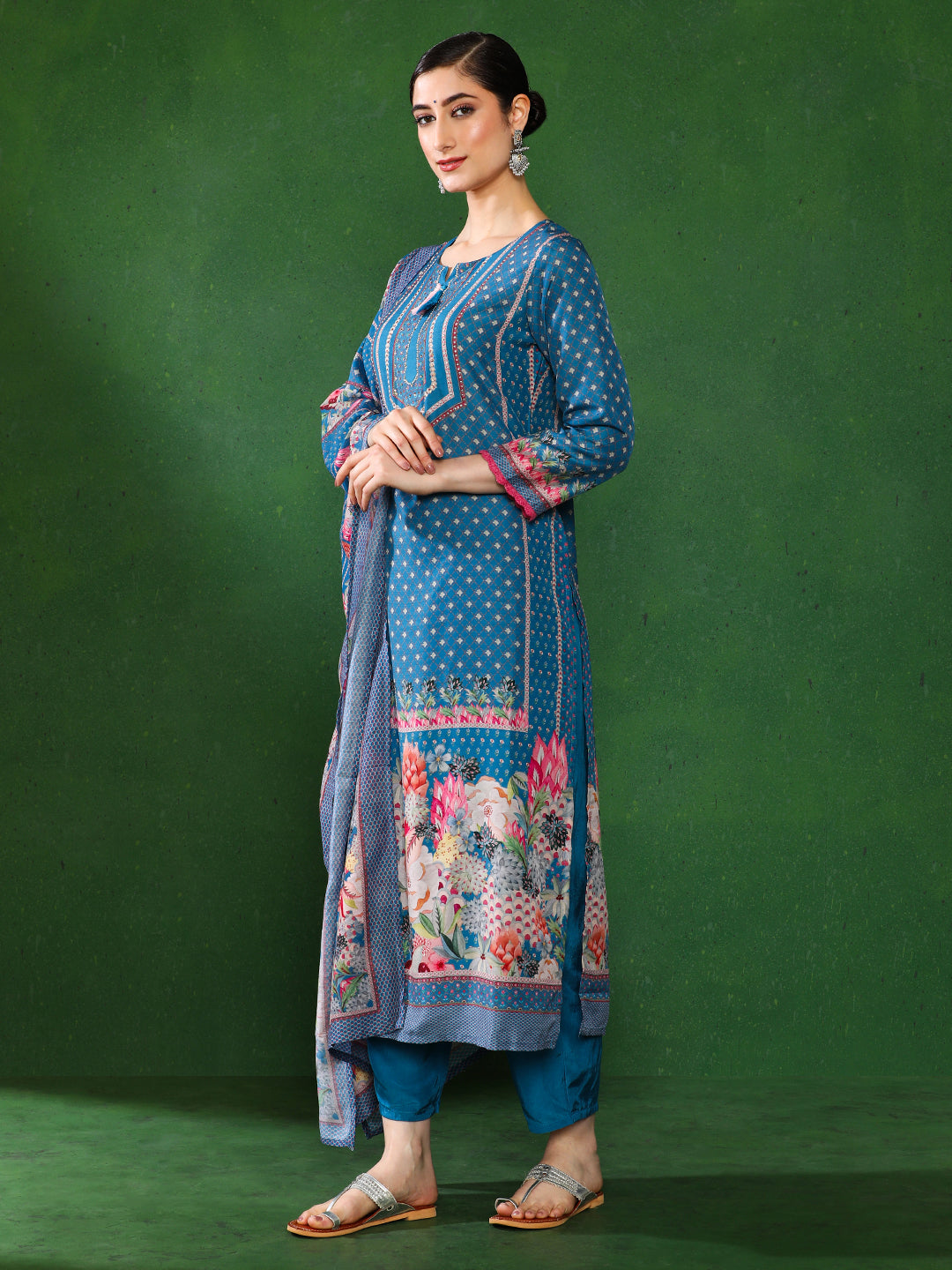Floral Embroidered A-Line Kurta & Trousers Sets