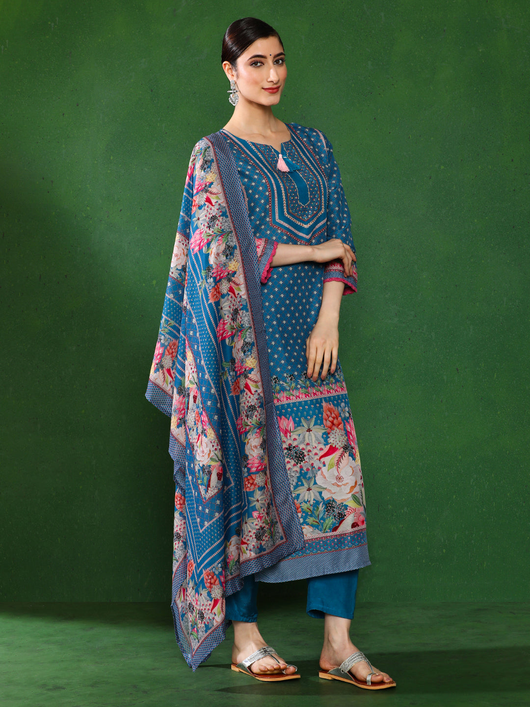 Floral Embroidered A-Line Kurta & Trousers Sets