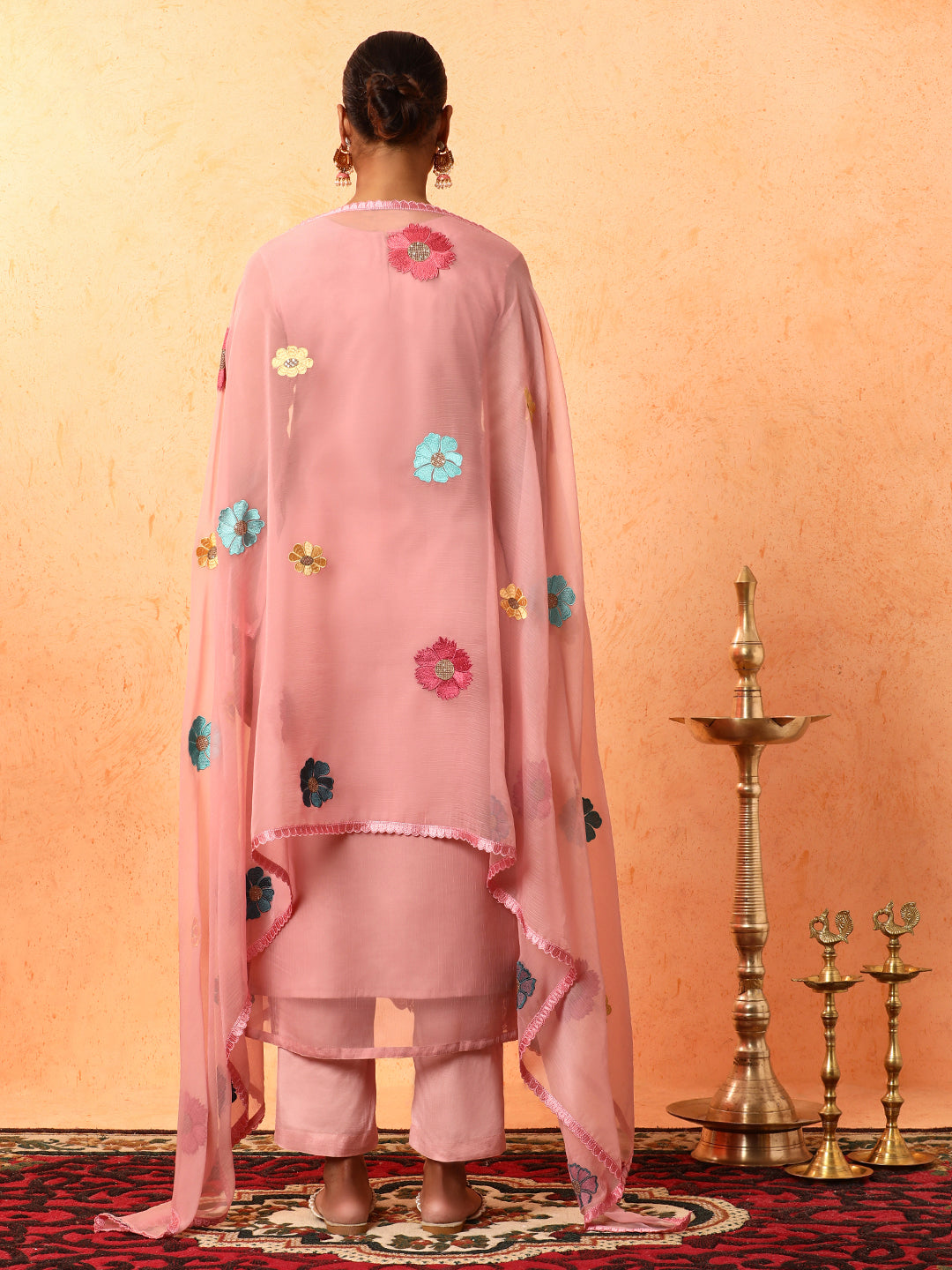 Floral Embroidered A-Line Organza Kurta & Trousers Sets