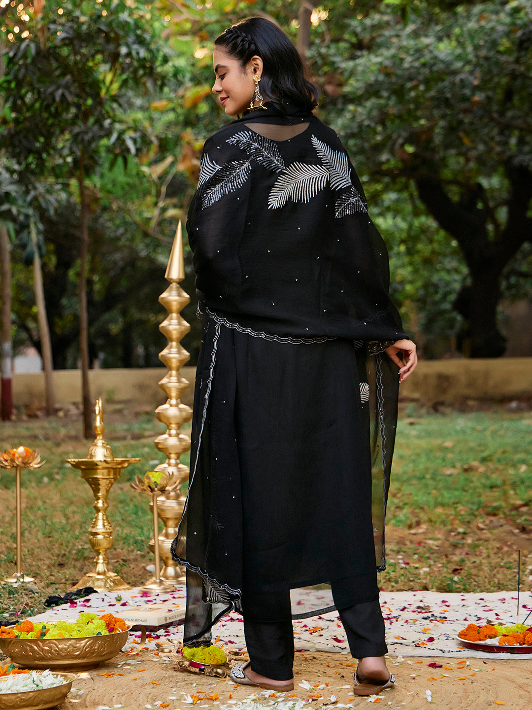 Floral Embroidered Straight Organza Kurta & Trousers Sets