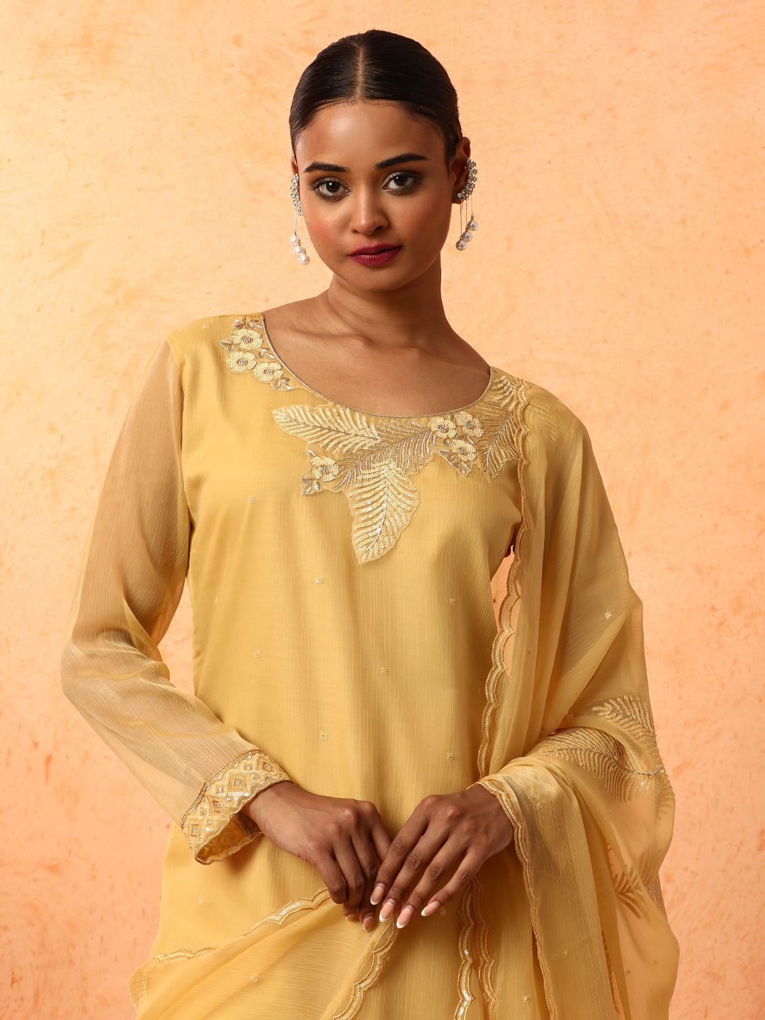 Floral Embroidered A-Line Organza Kurta & Trousers Sets