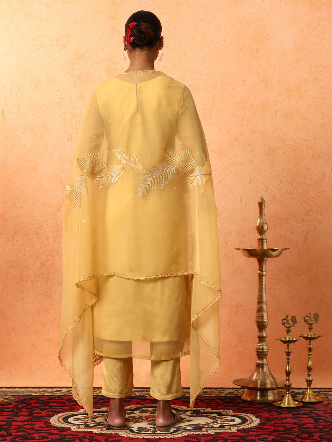 Floral Embroidered A-Line Organza Kurta & Trousers Sets
