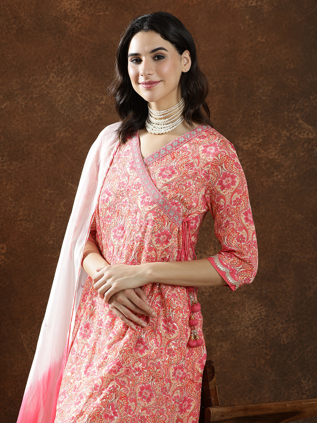Floral Embroidered A-Line Kurta & Trousers Sets