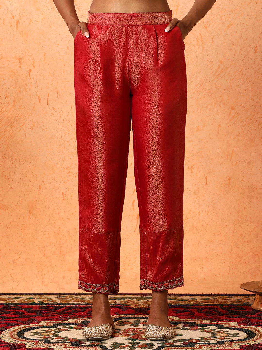 Floral Embroidered A-Line Silk Blend Kurta & Trousers Sets