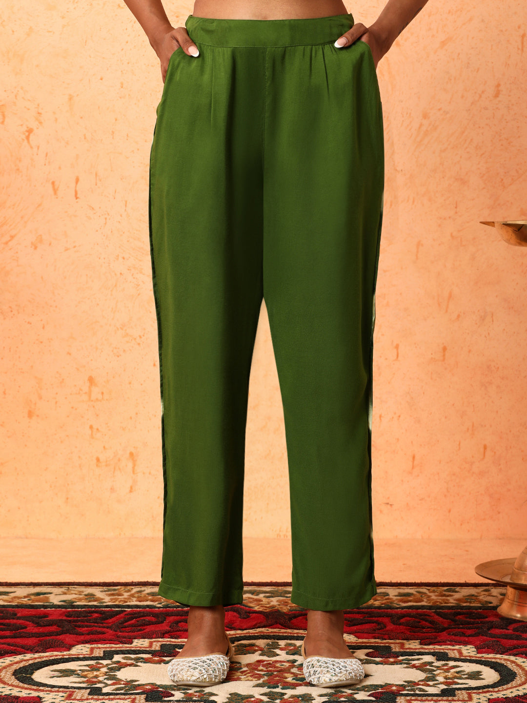 Floral Embroidered A-Line Silk Blend Kurta & Trousers Sets