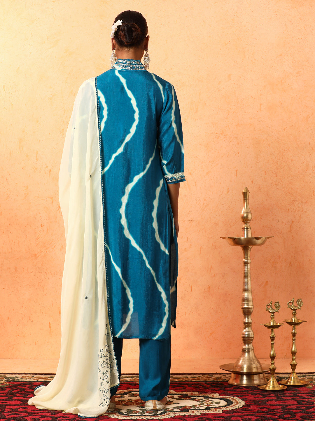 Floral Embroidered A-Line Silk Blend Kurta & Trousers Sets