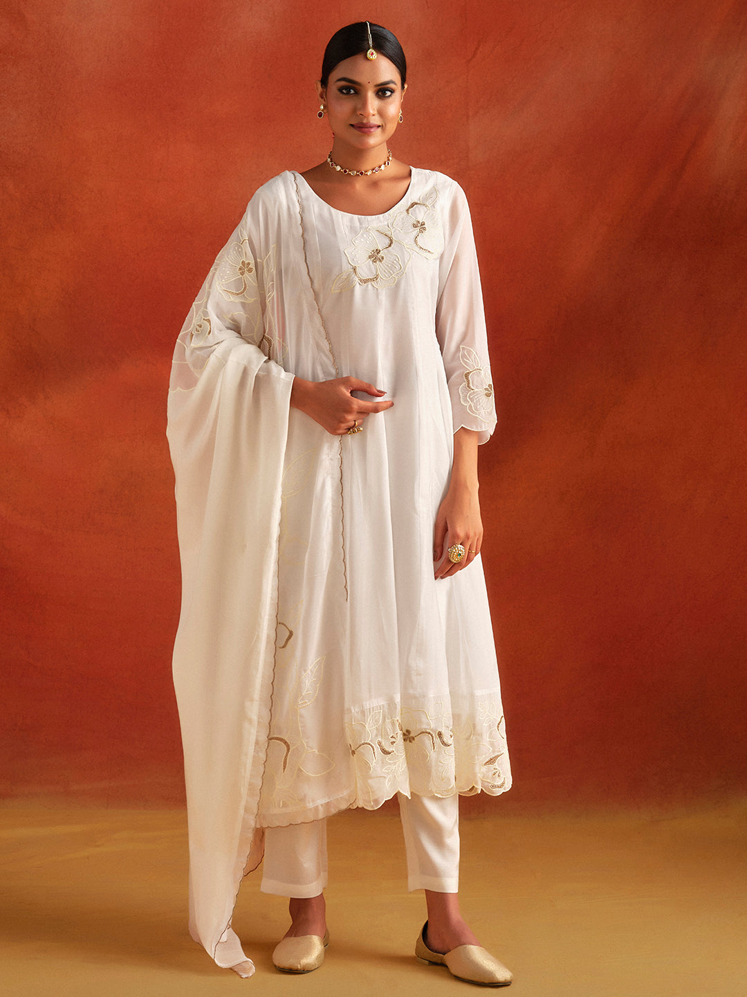 Patchwork Embroidered Festive Anarkali Kurta Set With Dupatta