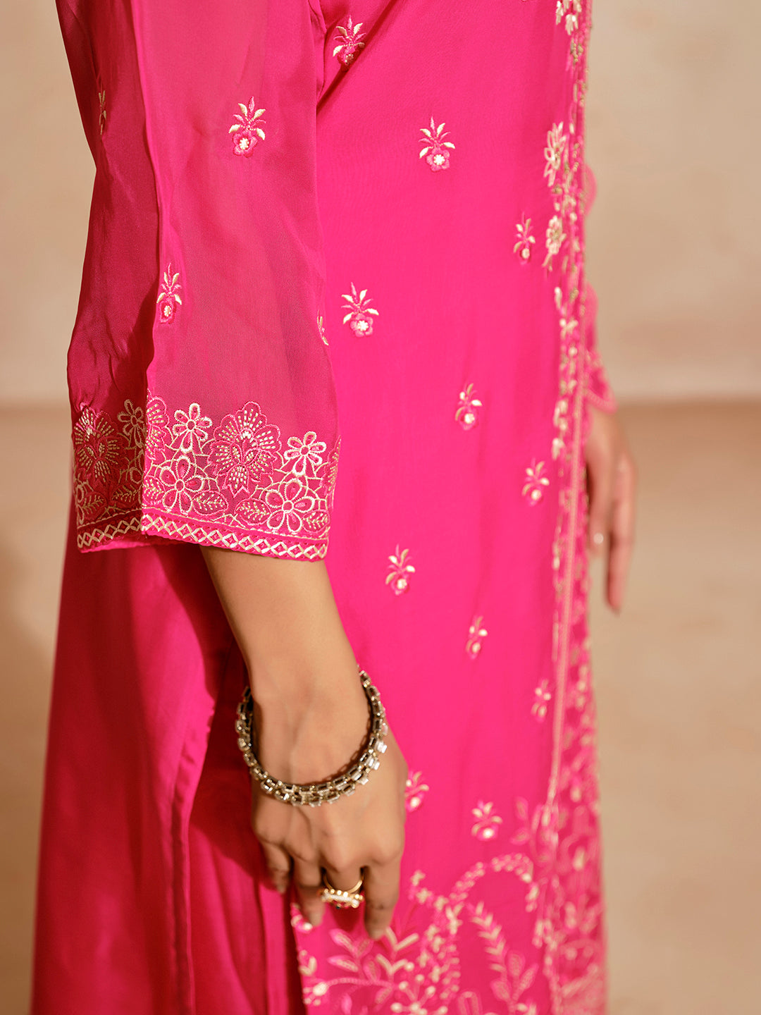 Jacquard Mirror Work Festive Kurta Set With Dupatta