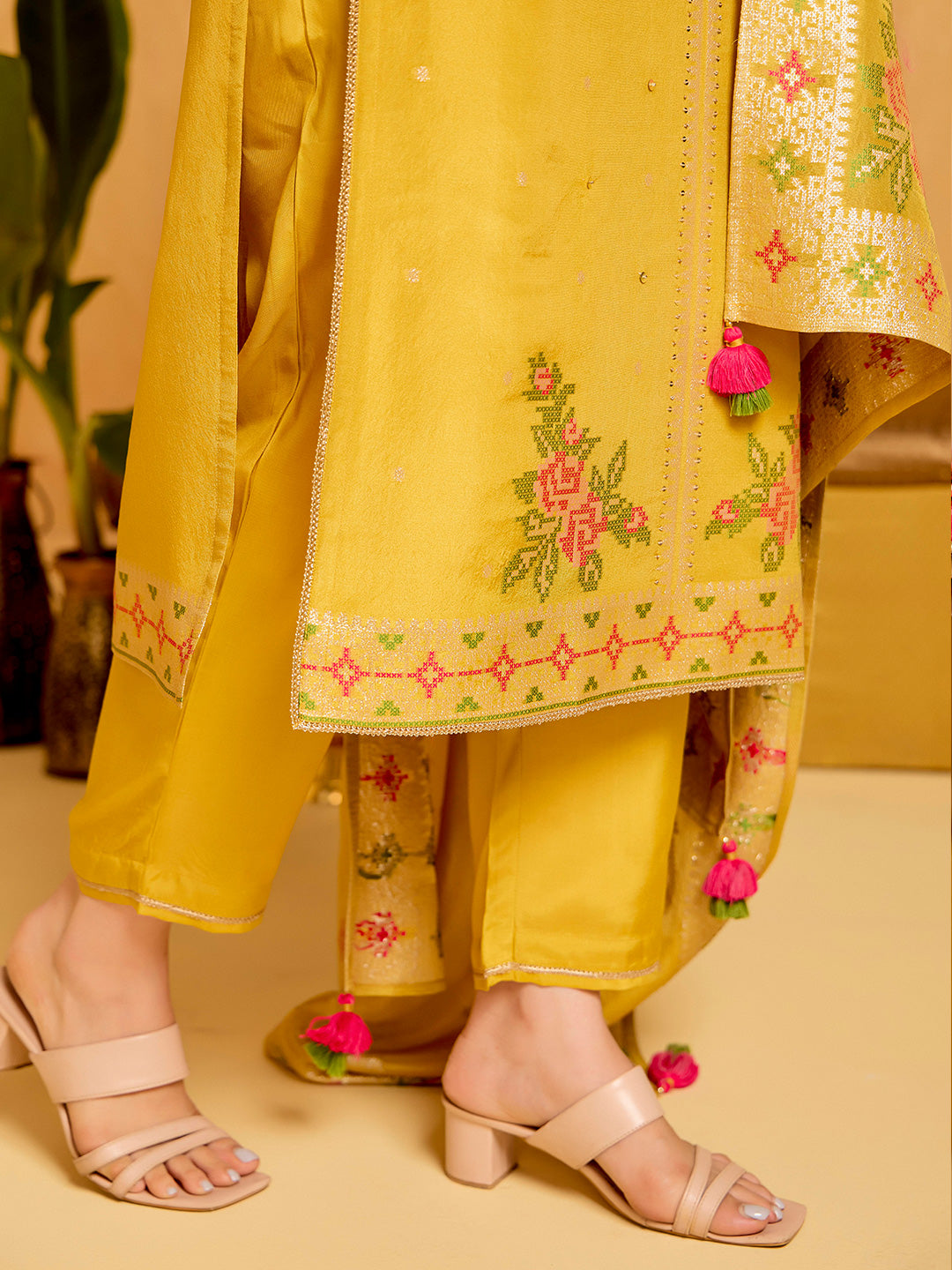 Floral Embroidered Straight Organza Kurta & Trousers Sets
