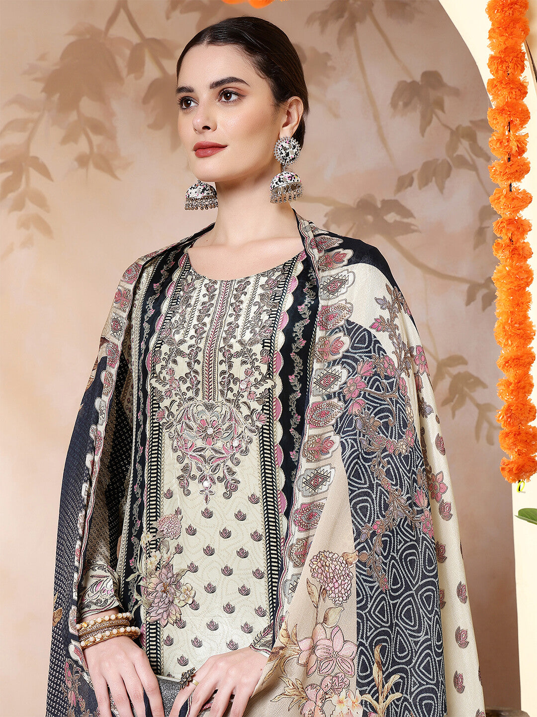 Floral Embroidered Straight Kurta & Trousers Sets