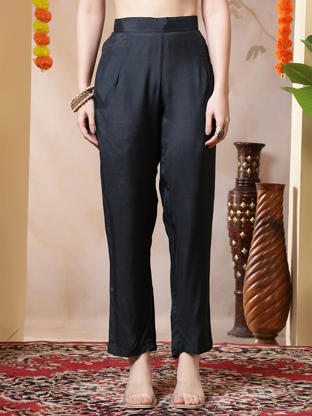 Floral Embroidered Straight Kurta & Trousers Sets